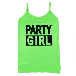 Neon Green Party Girl Screen Print Tank Top